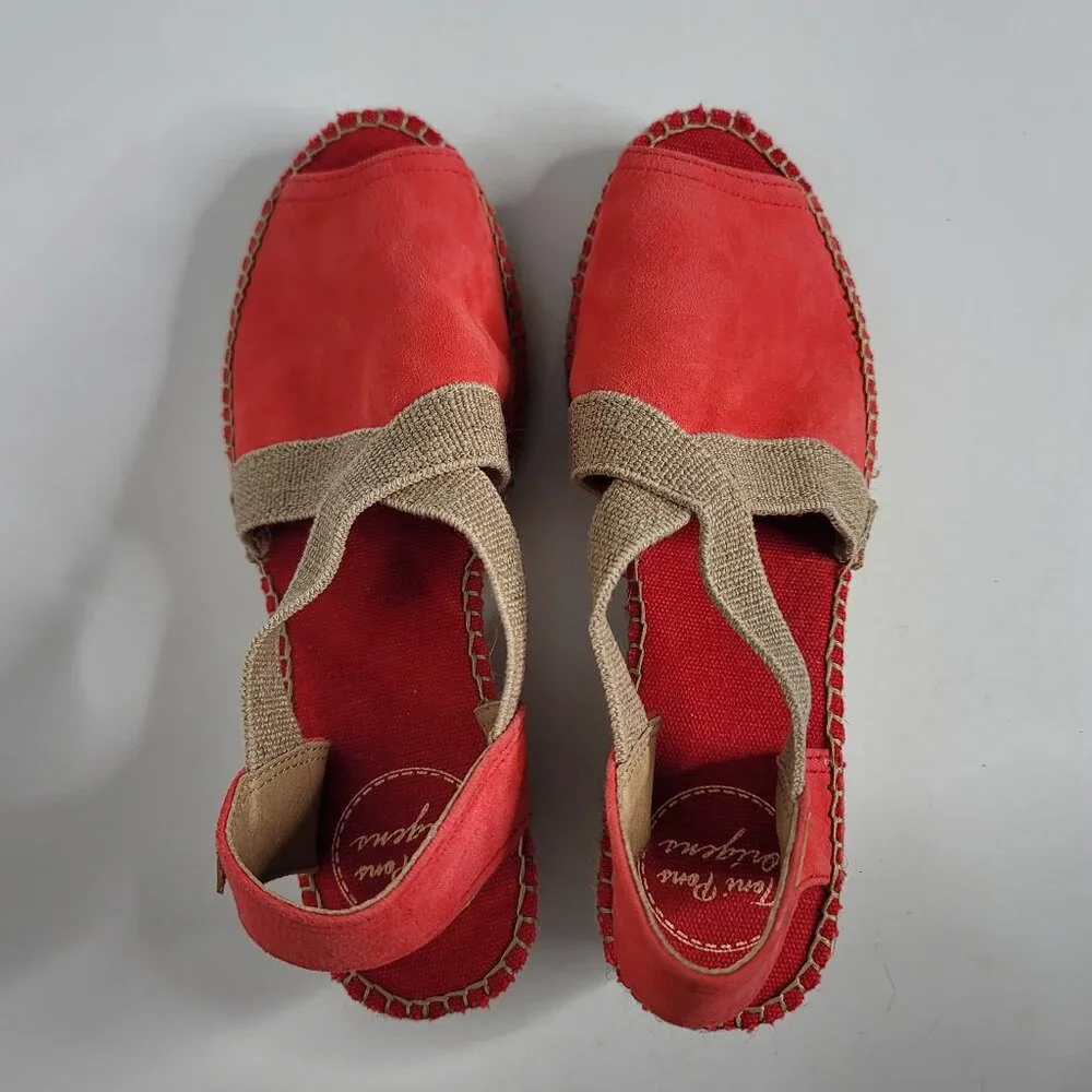 Toni Pons Origens‎ Sandals US 5 Red Suede Tan Trim Wedge Espadrilles EU 35